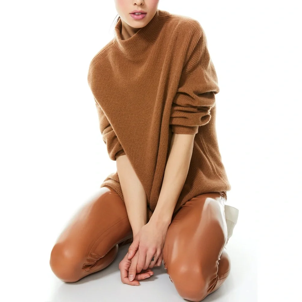 Alice + Olivia Caprice Oversized Cashmere Brown Turtleneck Sweater Top